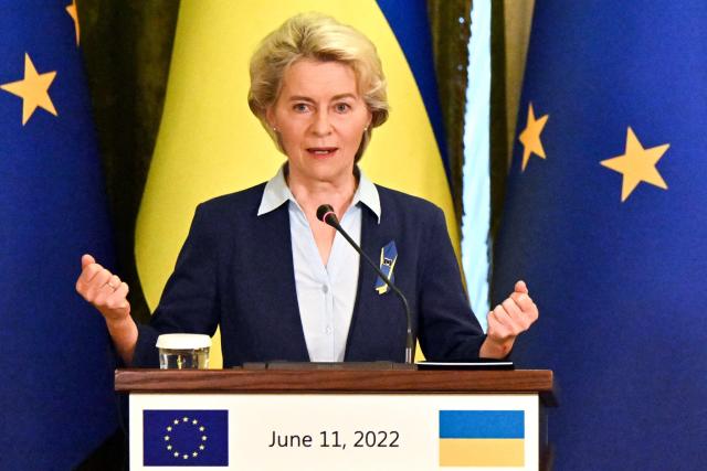 La présidente de la Commission européenne Ursula Von der Leyen à Kiev, le 11 juin 2022 - Sergei SUPINSKY - AFP