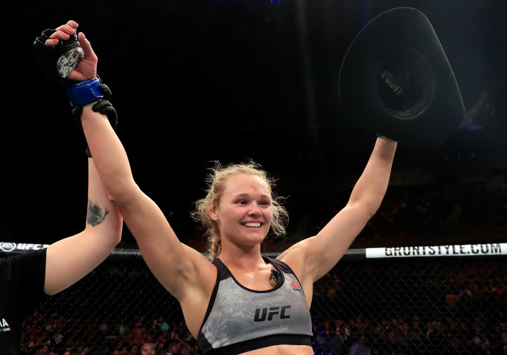 Andrea Lee’s husband, a convicted killer with a Nazi tattoo, stands accused of assaulting her after the two watched UFC 227 in their Louisiana home. (Getty)