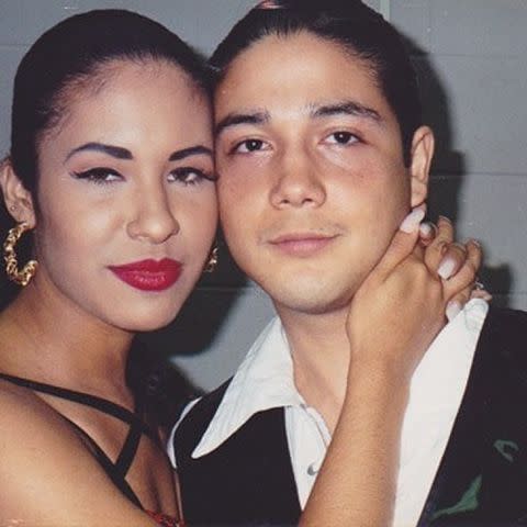 <p>Chris Perez Instagram</p> Selena Quintanilla and Chris Pérez take a picture together.