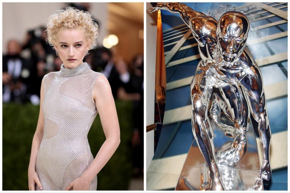 Julia Garner (left) and a model of the Silver Surfer from 2007’s ‘Fantastic Four: Rise of the Silver Surfer’ (Getty)