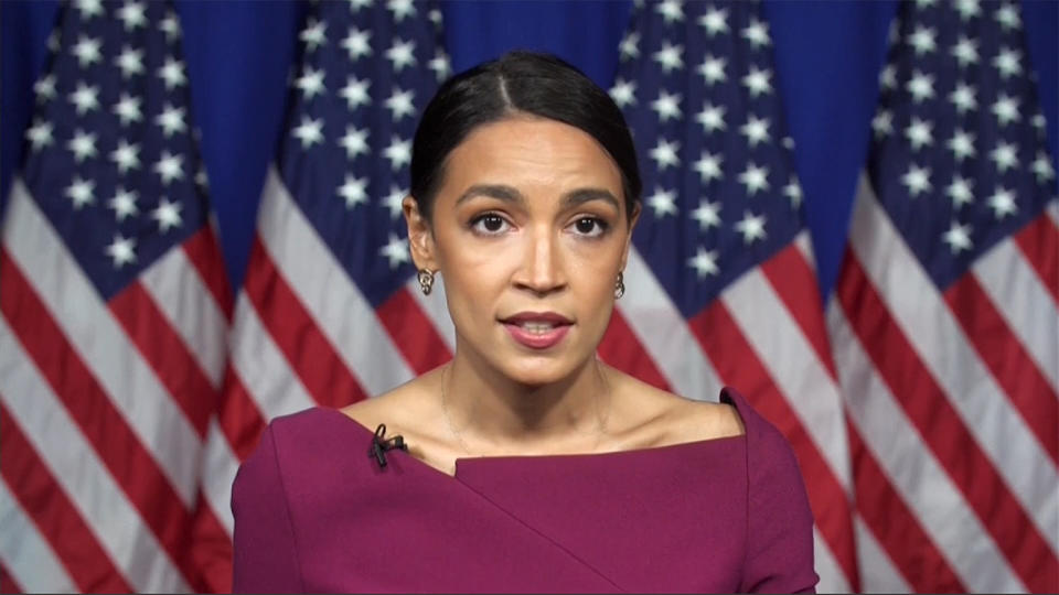 Rep. Alexandria Ocasio-Cortez speaks during the virtual Democratic National Convention on August 18, 2020. (via Reuters TV)