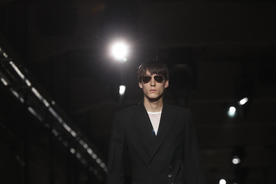 A model wears a creation for the Dries van Noten mens Spring-Summer 2020 fashion collection presented in Paris, Thursday, June 20 2019. (AP Photo/Thibault Camus)