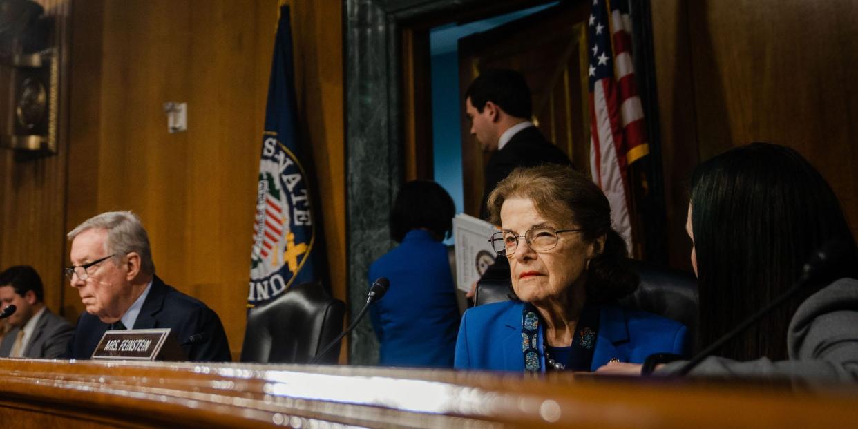 Sen. Dianne Feinstein at a Senate Judiciary Committee meeting on May 18, 2023.