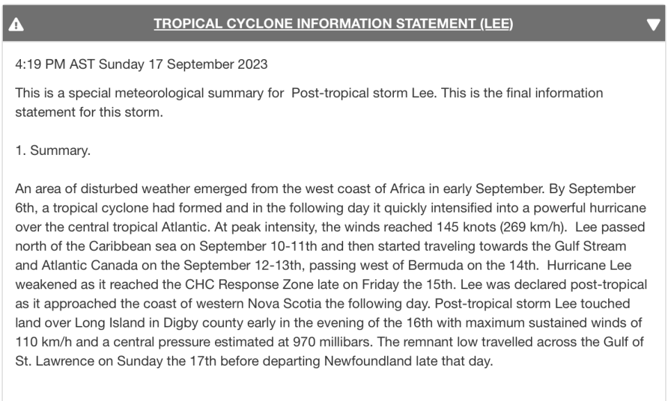 Environment Canada’s final statement on Lee (Environment Canada)