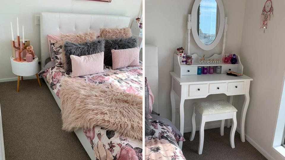 A mum has shared her epic Kmart bedroom makeover for her 13-year-old daughter's birthday. Photo: Supplied