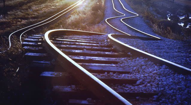 Train tracks at Meckering were left twisted and bent after an earthquake in 1968. Source: AAP