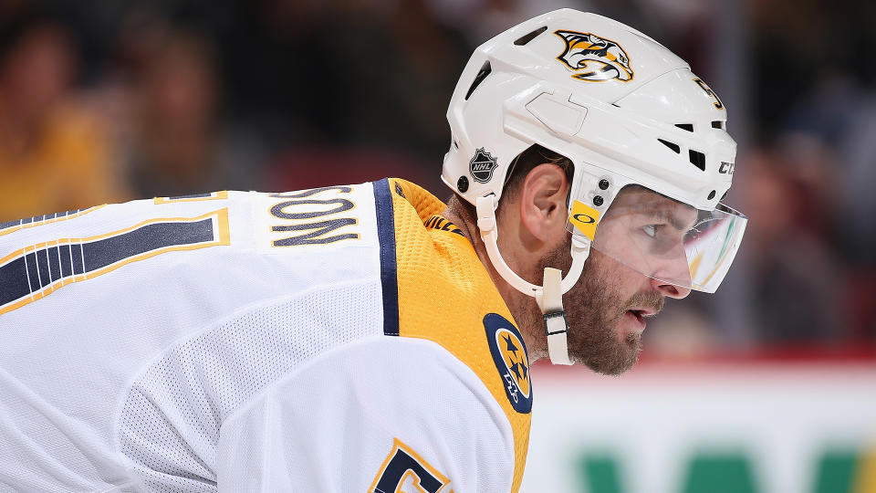 GLENDALE, ARIZONA - OCTOBER 17: Austin Watson #51 of the Nashville Predators during the third period of the NHL game against the Arizona Coyotes at Gila River Arena on October 17, 2019 in Glendale, Arizona. (Photo by Christian Petersen/Getty Images) 