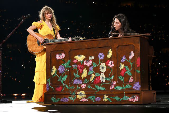 <p>TAS2023 via Getty </p> Taylor Swift and Gracie Abrams during the Eras Tour in Cincinnati in July 2023