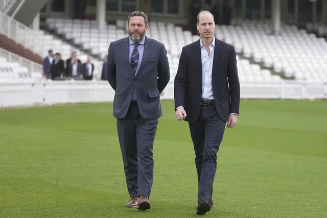 <p>KIN CHEUNG/POOL/AFP via Getty Images</p> Prince William visits the Kia Oval Cricket Ground on March 8, 2024