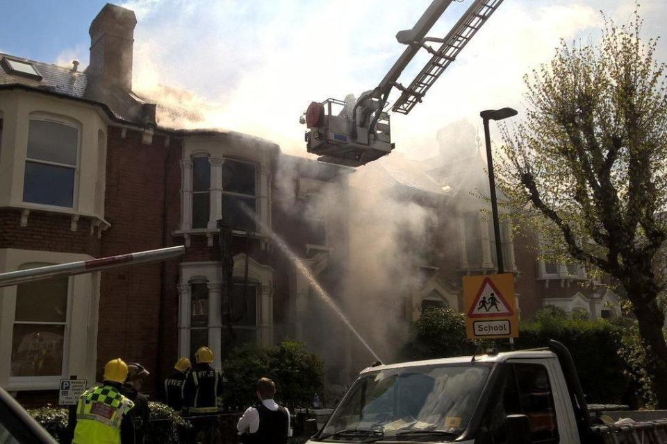 Fire: The blaze broke out after an explosion at the property: London Fire Brigade