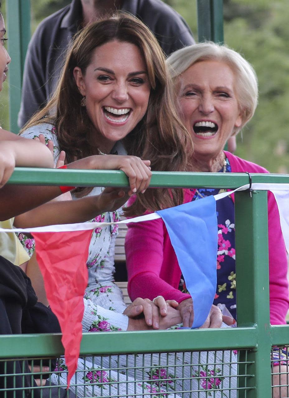 Duchess Of Cambridge riding on a tractor and trailer with Mary Berry, during a visit to the 'Back To Nature' Festival (PA Wire/PA Images)