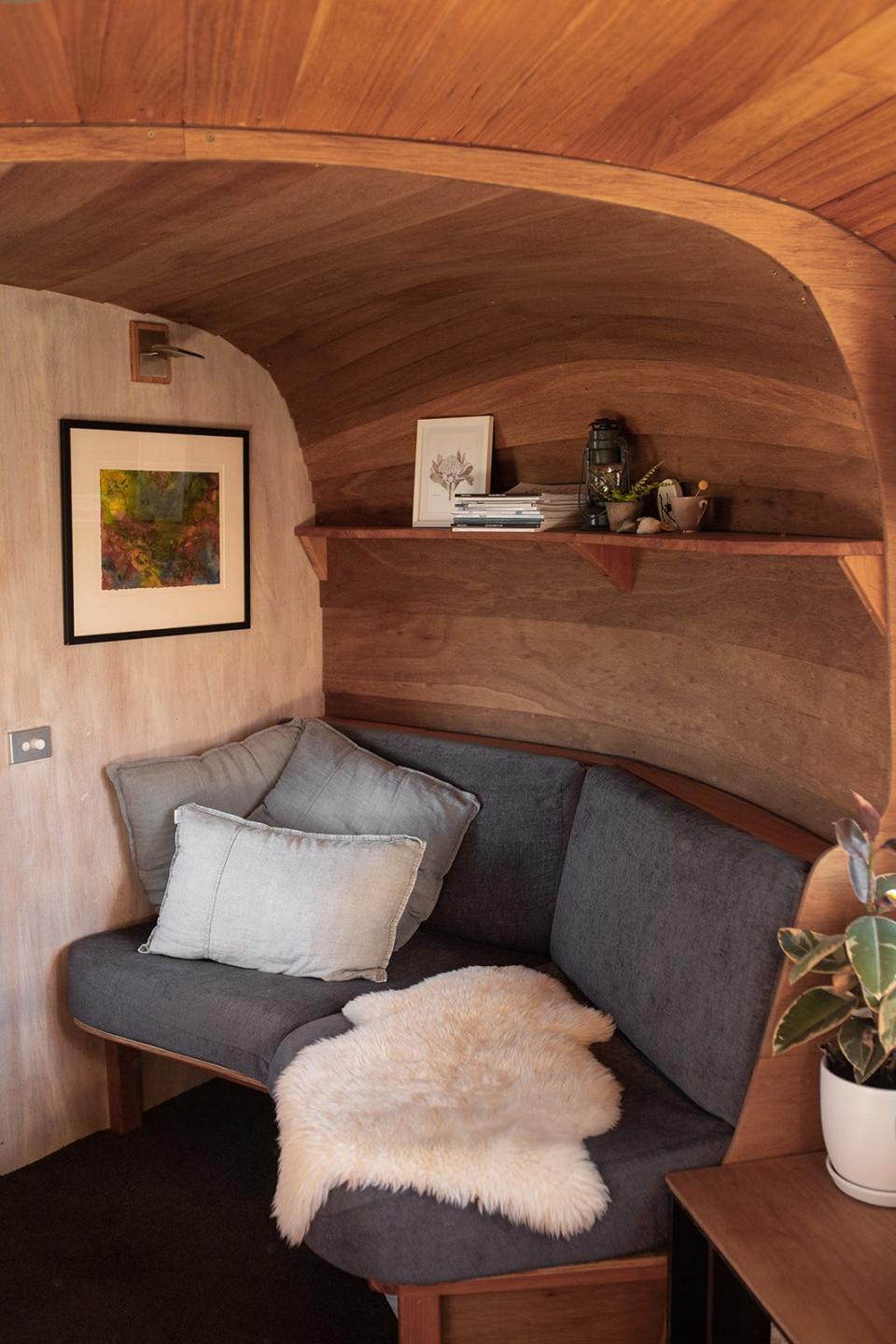 A reading nook in The Bus Hideaway, curated by Nick and Emma Hill.