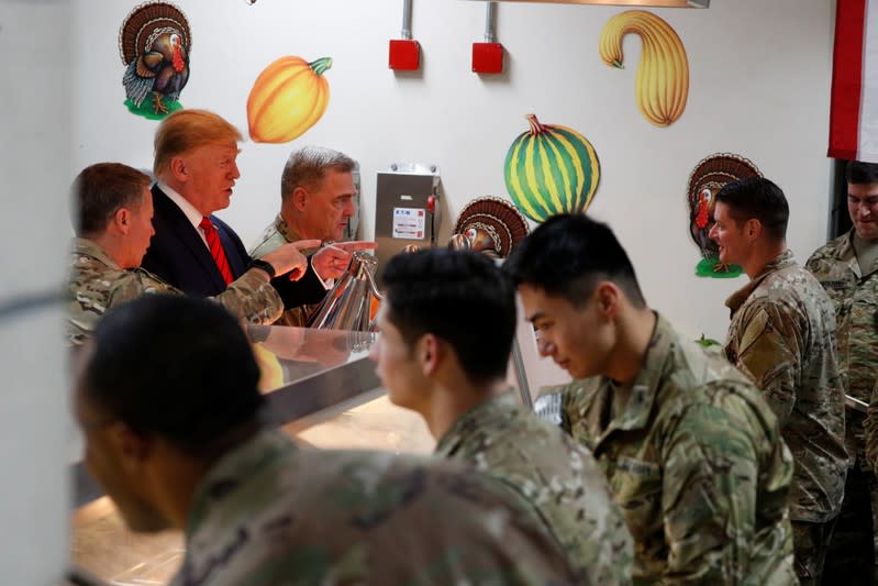 U.S. President Donald Trump makes an unannounced visit to U.S. troops at Bagram Air Base in Afghanistan