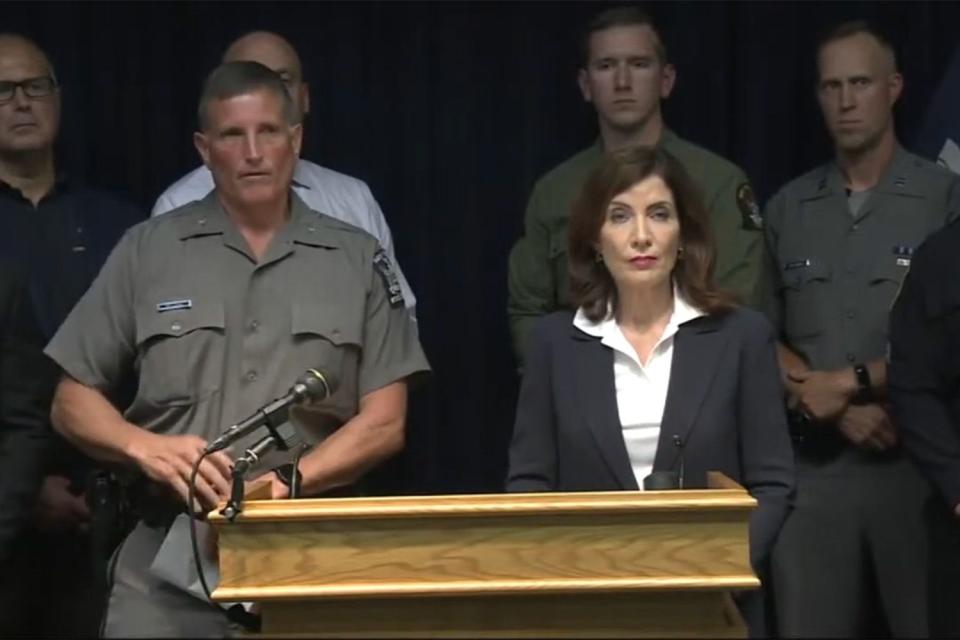 <p>CBS6 Albany/Youtube</p> New York Gov. Kathy Hochul speaking at the press conference
