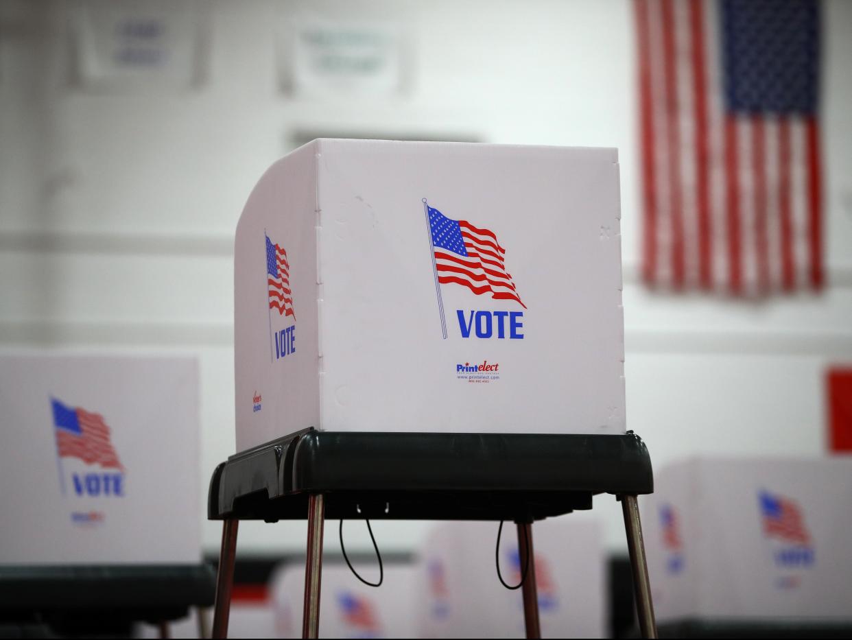 A privacy booth is seen at a polling station located in the Baltimore City Community College  (REUTERS)