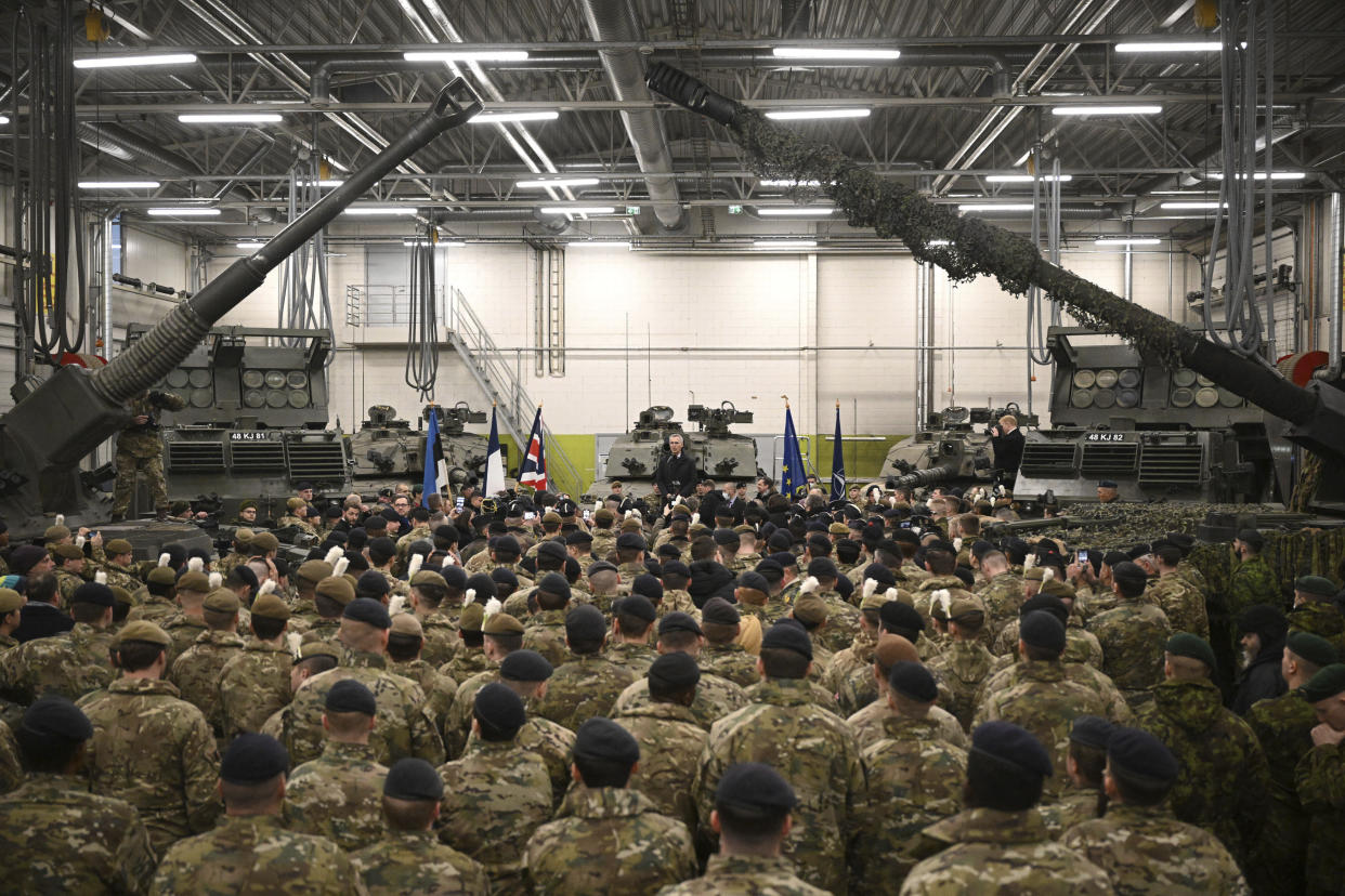 Secretary General of NATO Jens Stoltenberg meets NATO troops.