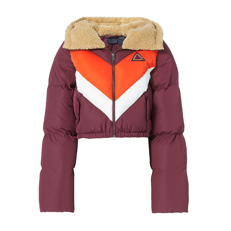 <a rel="nofollow noopener" href="http://www.anrdoezrs.net/links/3550561/type/dlg/http://www.intermixonline.com/puma-x-fenty-by-rihanna/quilted-chevron-burgundy-puffer-jacket/57581702.html?dwvar_57581702_color=620&cgid=new" target="_blank" data-ylk="slk:Quilted Chevron Burgundy Puffer Jacket, Fenty Puma by Rihanna, $500;elm:context_link;itc:0;sec:content-canvas" class="link ">Quilted Chevron Burgundy Puffer Jacket, Fenty Puma by Rihanna, $500</a>