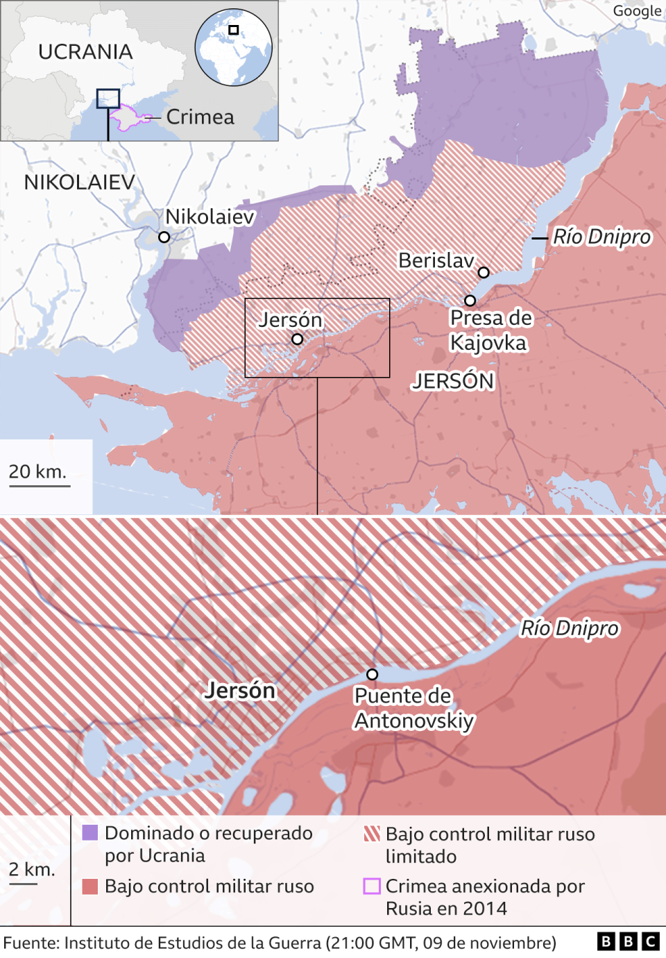 Gráfico sobre el avance de las tropas ucranianas en la región de Jersón.