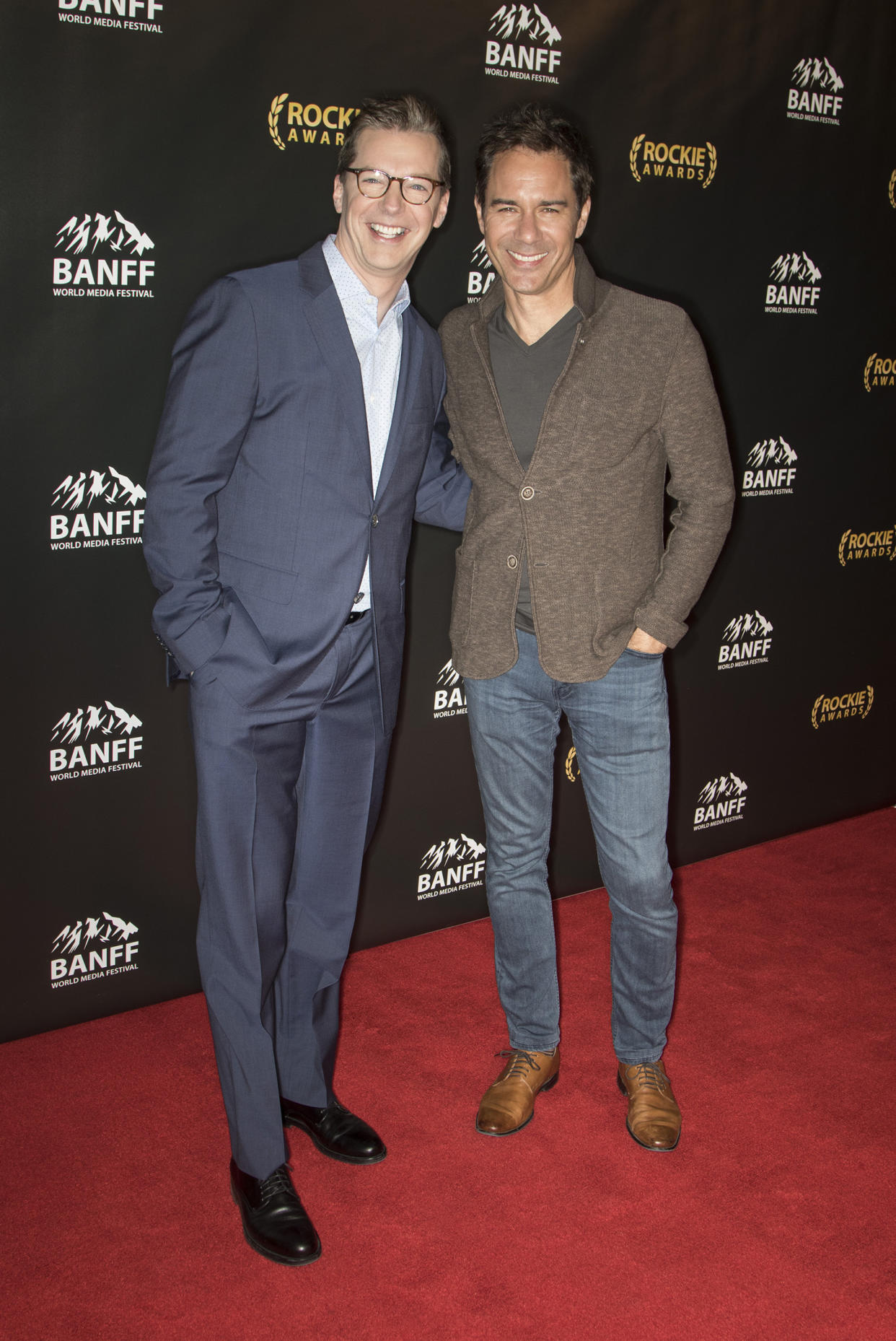 Sean Hayes and and Eric McCormack arrive at the Rockie Awards Gala Red Carpet for the Banff World Media Festival in the Fairmont Banff Springs Hotel on June 12, 2018 in Banff, Canada. (Phillip Chin / WireImage)