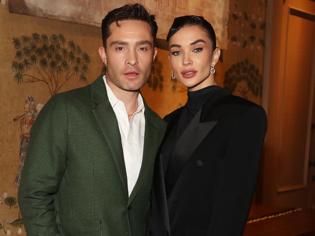 <p>Hoda Davaine/Dave Benett/Getty</p> Ed Westwick and Amy Jackson attend the London Premiere post-screening drinks reception for "Deep Fear" on October 26, 2023 in London, England.