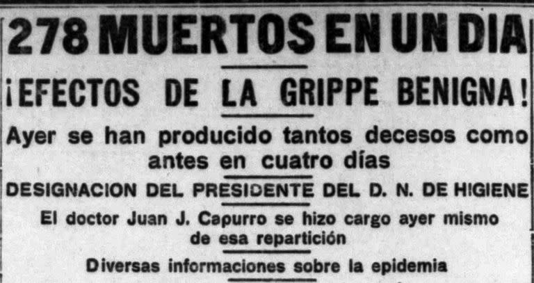 Frente a la información oficial, que calificaba a la gripe como benigna, algunos periódicos como La Argentina, alertaron sobre su gravedad.