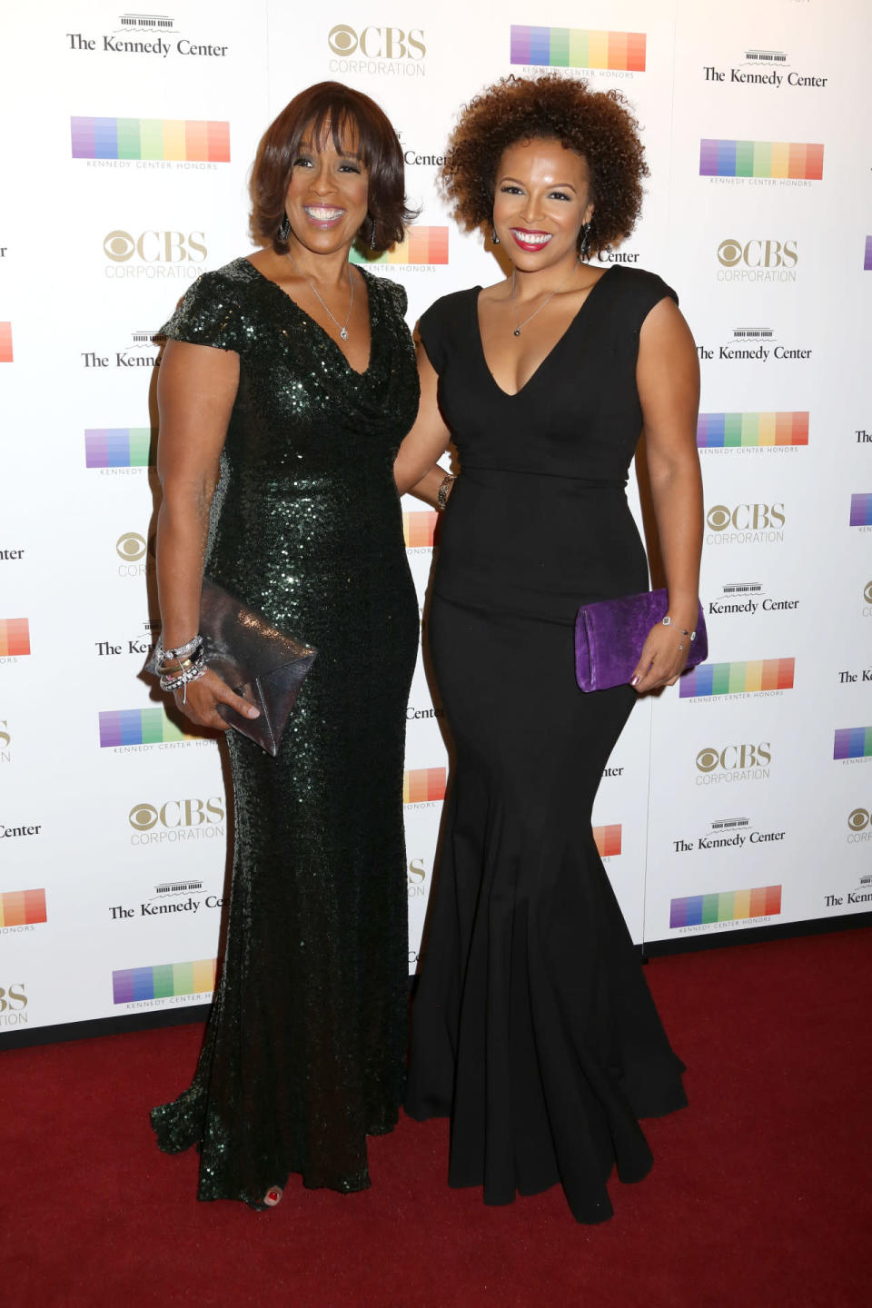 Gayle King in an emerald green sequin gown with her daughter Kirby Bumpus at the 38th Annual Kennedy Center Honors at The Kennedy Center Hall of States in Washington, DC.