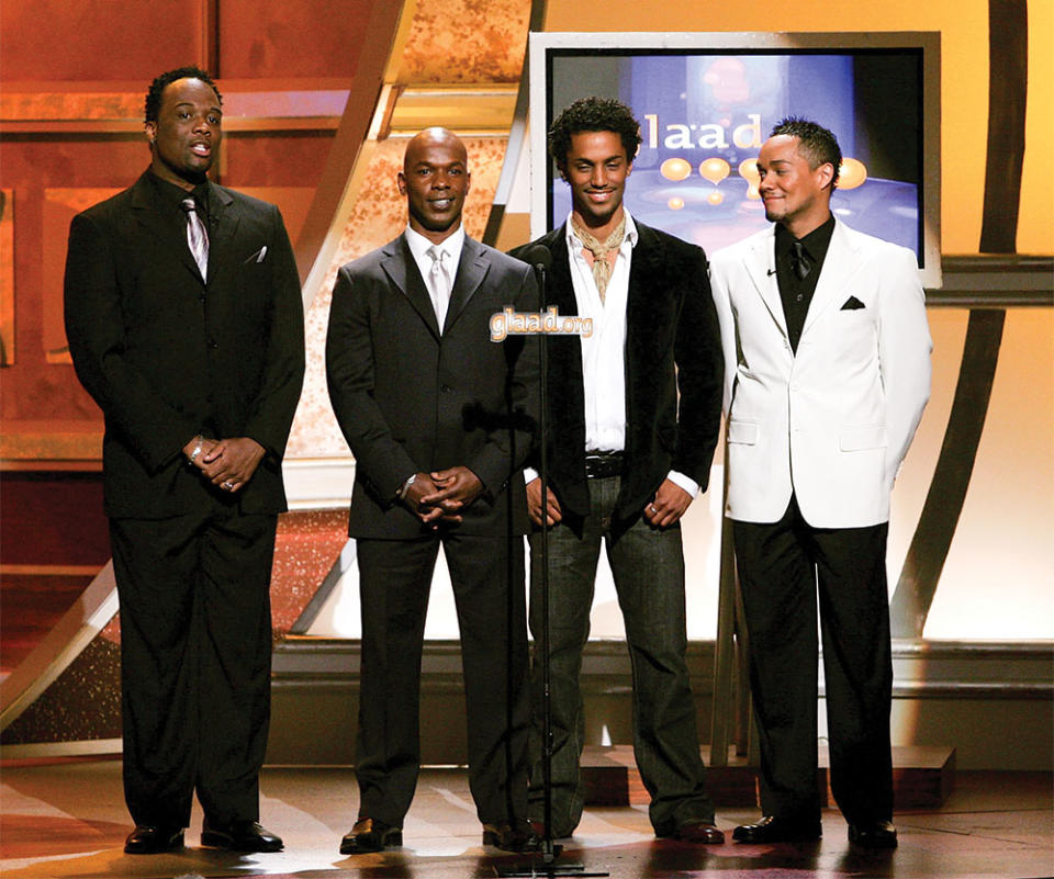 Rodney Chester, Doug Spearman, Darryl Stephens and Christian Vincent of the show "Noah's Arc" speak onstage at the 17th Annual GLAAD Media Awards at the Kodak Theatre on April 8, 2006 in Hollywood, California.