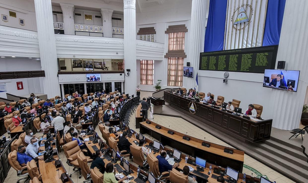 Nicaragua's lawmakers have closed NGOs in a string of decrees. <a href="https://www.gettyimages.com/detail/news-photo/general-view-of-nicaraguan-parliament-during-a-session-in-news-photo/1239277687" rel="nofollow noopener" target="_blank" data-ylk="slk:STR/AFP via Getty Images;elm:context_link;itc:0;sec:content-canvas" class="link ">STR/AFP via Getty Images</a>