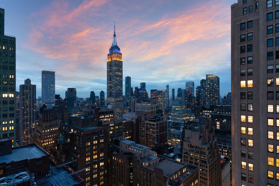 new york city, sunset in manhattan