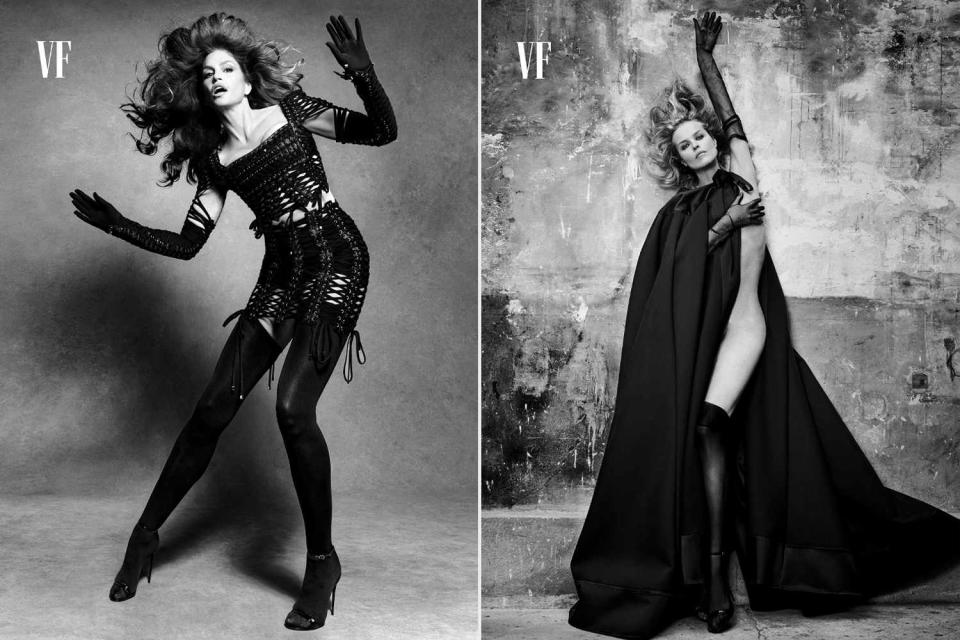 <p>Luigi & Iango/Vanity Fair</p> Cindy Crawford and Eva Herzigova model for Vanity Fair