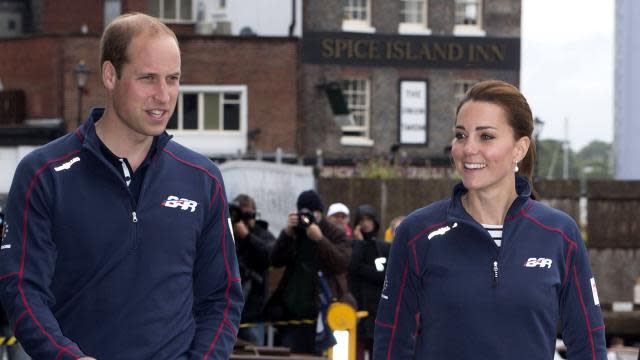 No surprise here. Even facing monsoon conditions and going casual, Kate Middleton looks pretty amazing. The 33-year-old Duchess of Cambridge attended the America's Cup World Series in Portsmouth, England on Sunday, her first official royal outing since giving birth to Princess Charlotte in May. Wearing matching navy blue Land Rover Bar team fleece jackets with her husband, 33-year-old Prince William, the royal couple was picture-perfect as ever rocking their custom gear. Thank you for the warm welcome from everyone at the #ACWSPortsmouth @EmiratesTeamNZ base this morning pic.twitter.com/mPULkHFYz5— Kensington Palace (@KensingtonRoyal) July 26, 2015 <strong>PHOTOS: Prince William and Kate Middleton's Adorable Family Photo Album</strong> With her hair pulled back in a ponytail, Kate looked fresh-faced, rocking skinny jeans and flats. Getty Images Sadly, the America's Cup races had to be canceled because of bad weather, though Kate and William still met a few of the families of the crew and management teams. Congratulations to all the @americascup teams and thanks for a great day (in spite of the rain!) at #ACWSPortsmouth pic.twitter.com/uAsHahCAPm— Kensington Palace (@KensingtonRoyal) July 26, 2015 Kate also paid an important visit to the 1851 Trust, of which she's a patron of. The 1851 Trust aims to inspire and engage a new generation through sailing and the marine industry, and is supported by the Land Rover Bar team. The Duchess of Cambridge views logos designed by children for the @1851Trust #ACWSPortsmouth pic.twitter.com/IdpFqKOlOu— Kensington Palace (@KensingtonRoyal) July 26, 2015 While visiting Land Rover Ben Ainslie Racing's headquarters, Kate also dished about her scene-stealing son, 2-year-old Prince George. It turns out the adorable royal thinks he's actually older than he is! When Kate met 2-year-old Freddie Wilson, his mother -- Wendy Maxwell -- told reporters that Freddie mistakenly said he was 3-years-old, to which Kate replied, 'George says that. He thinks that he's older.'" Too cute! <strong>PHOTOS: Prince George's Most Adorable Moments</strong> But George is, of course, no longer the only adorably royal baby -- check out Princess Charlotte's beautiful christening photos shot by famed photographer Mario Testino in the video below.