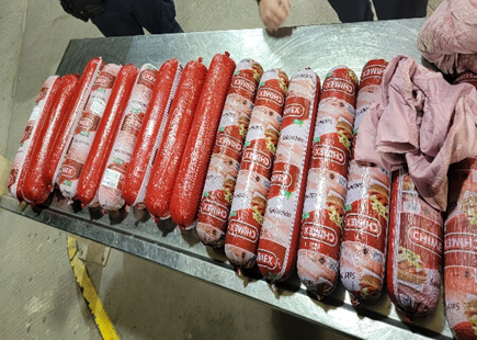 A portion of the illegal pork bologna that was confiscated at two El Paso ports.