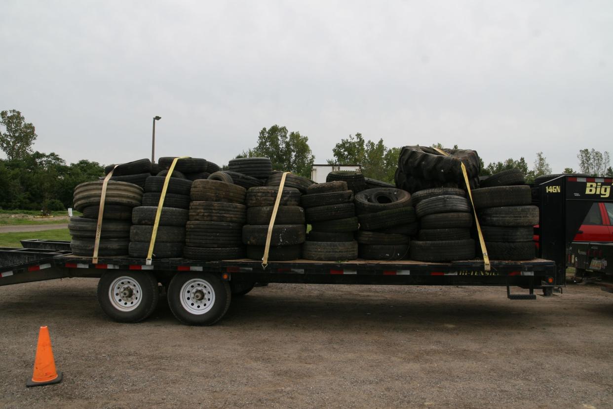 A trailer loaded with tires is pictured Sept. 8, 2018, during a Lenawee County tire collection at the Lenawee County Fair & Event Grounds.