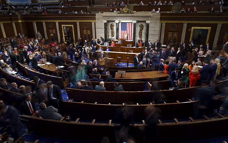 The House chamber is seen following the fifth ballot for Speaker on the second day of the 118th session of Congress on Jan. 4. <em>Greg Nash</em>