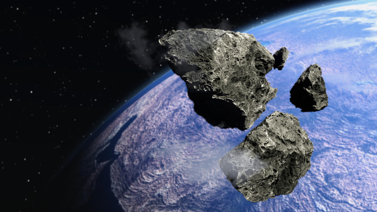  Illustration of asteroids approaching Earth. 