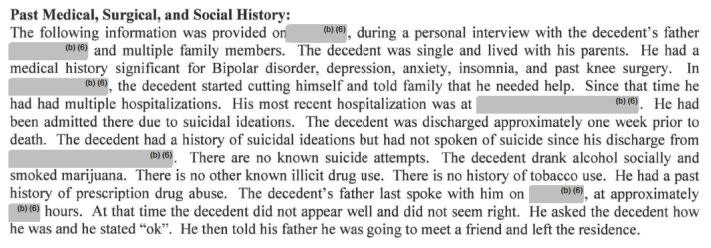 A passage from a medical examiner's report on a&nbsp;case the FDA&nbsp;includes in its list of kratom-associated deaths. (Photo: FDA)