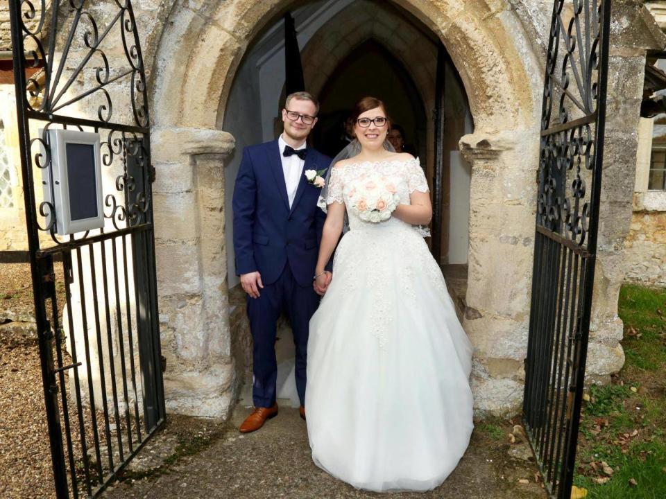 Cody Hall and Lewis Holt on their wedding day at St Michael’s Church, Great Oakley (Northamptonshire Telegraph/SWNS)