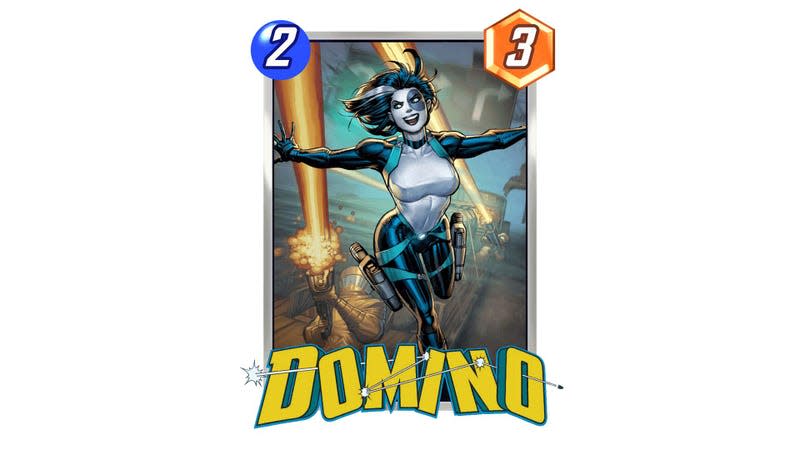 A image shows the Marvel Snap card Domino.