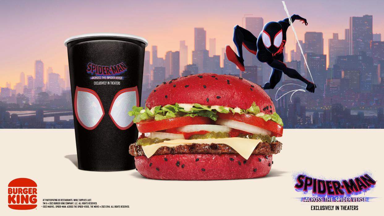 For a limited-time, customers can buy Burger King’s new “Spider-Verse” Whopper, which draws inspiration from the amazing web-slinger himself.