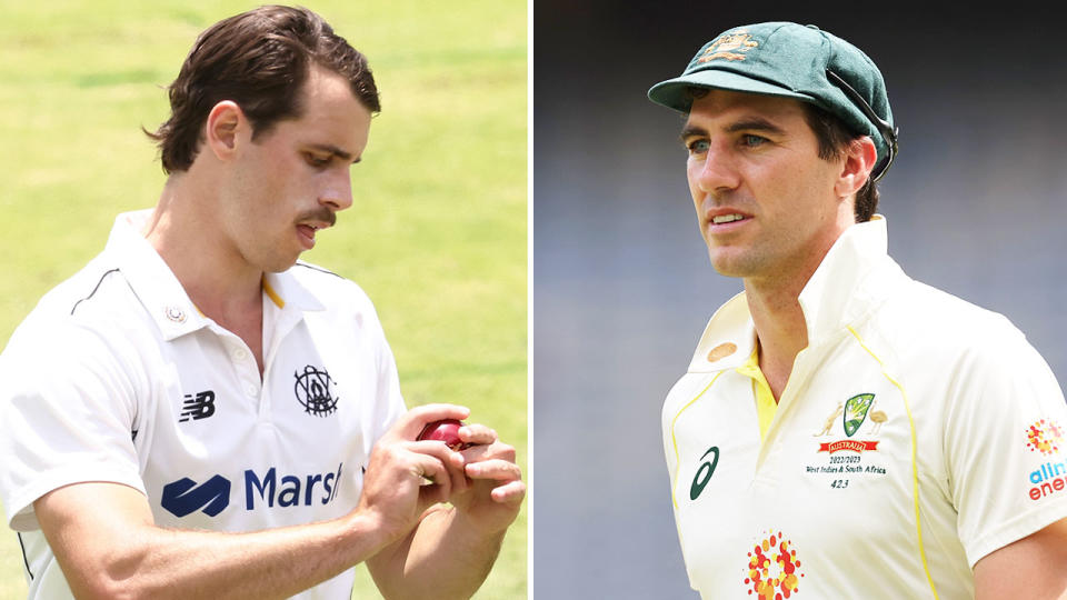 Pictured left to right, WA quick Lance Morris and Australia's Test captain Pat Cummins.