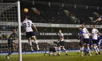 Football Soccer - Tottenham Hotspur v Leicester City - Barclays Premier League - White Hart Lane - 13/1/16 Robert Huth (hidden) scores the first goal for Leicester City Reuters / Dylan Martinez Livepic