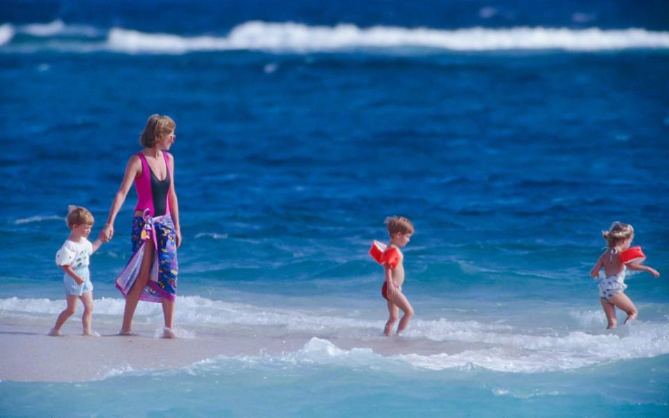 Diana with William and Harry in Necker - Getty