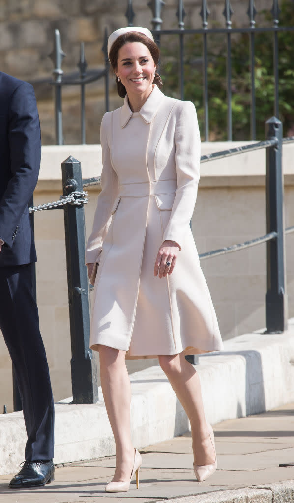 WINDSOR, ENGLAND - APRIL 16:  Catherine, Duchess of Cambridge as she attends Easter Day Service at St George's Chapel on April 16, 2017 in Windsor, England.  (Photo by Samir Hussein/Samir Hussein/WireImage)