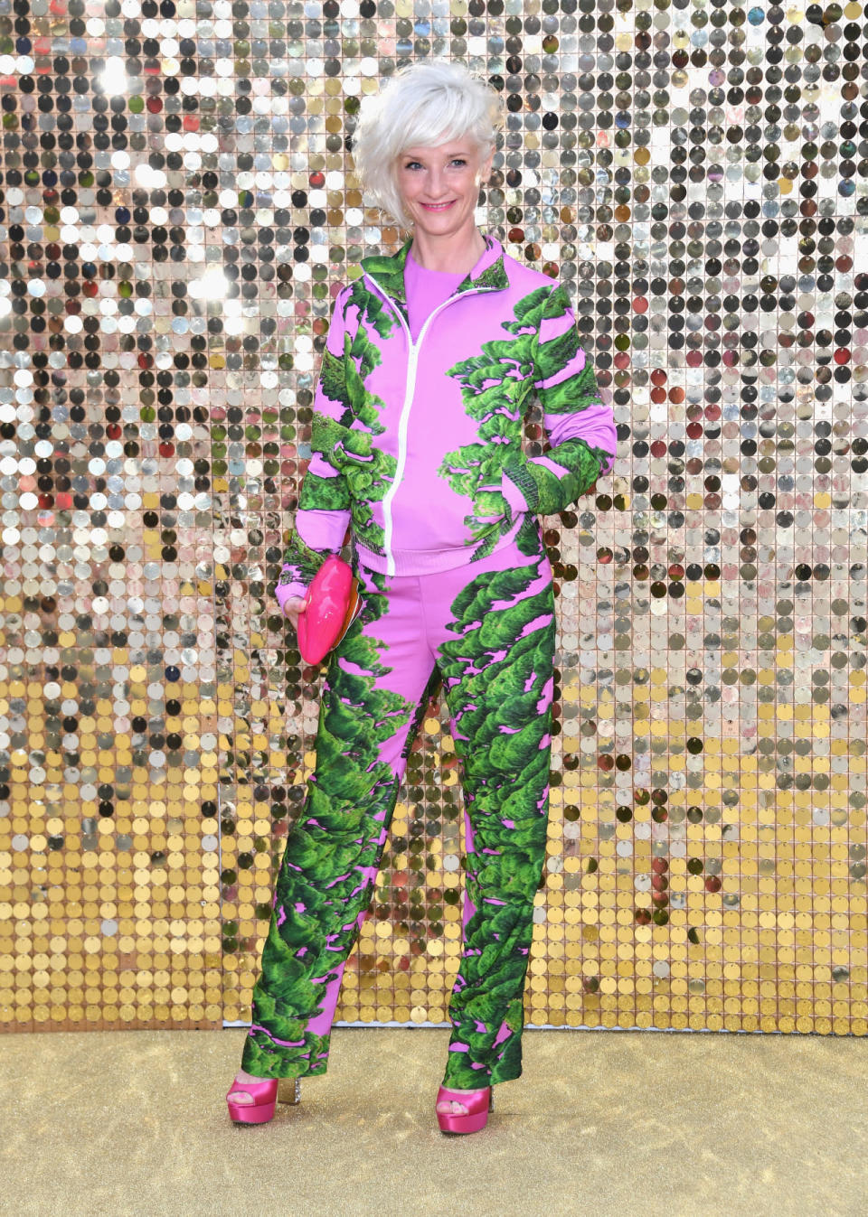 Jane Horrocks wearing a ‘couture tracksuit’ by Vin and Omi 