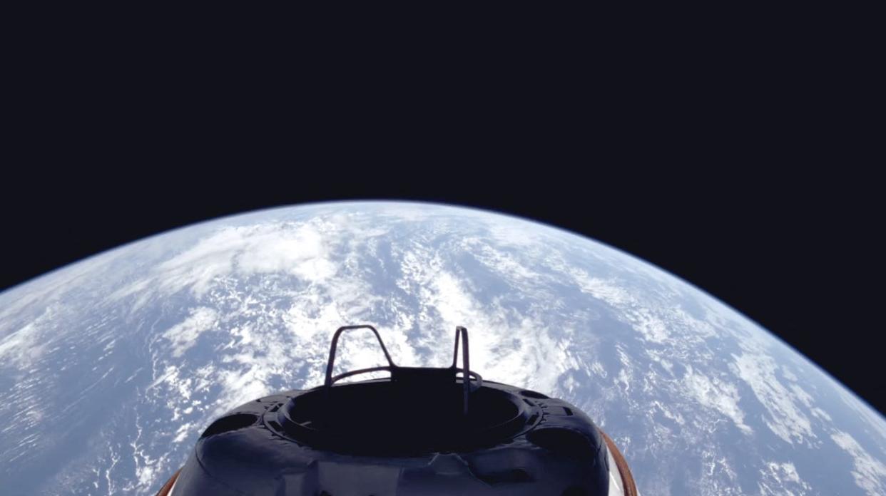 A view of Earth and the Dragon capsule's Skywalker shortly after the Polaris Dawn crew launched into orbit on Sept. 10, 2024.