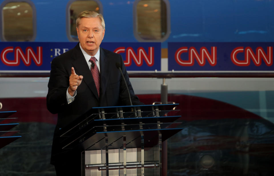 Republican presidential candidate Lindsey Graham speaks during the presidential debates at the Reagan Library on Sept. 16, 2015, in Simi Valley, California.