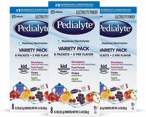 A 24-count of Pedialyte powder packets