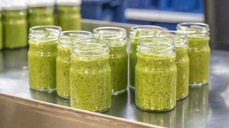 mass produced pesto sauce jars