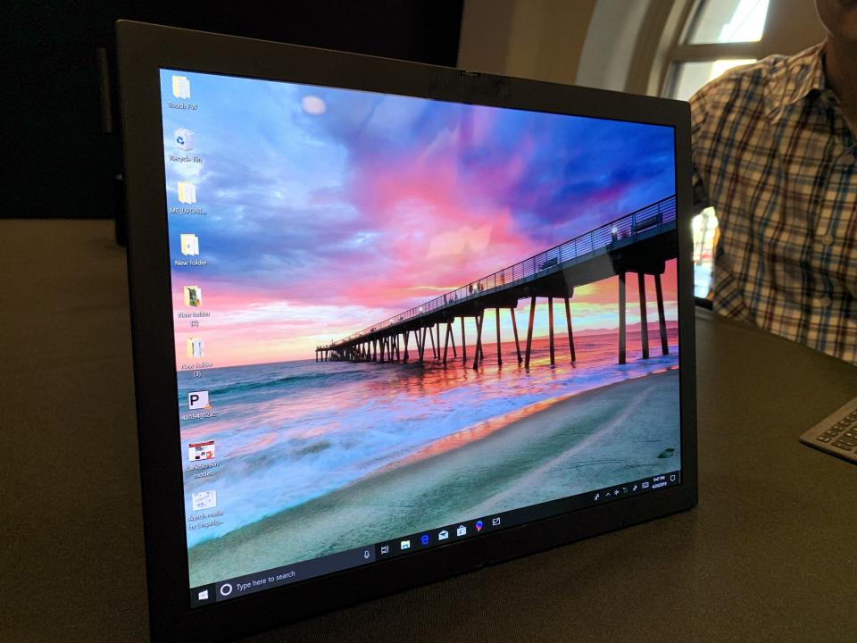 The X1 prototype features a 13.3-inch folding display, and can be used with a bluetooth keyboard. (Image: Dan Howley)