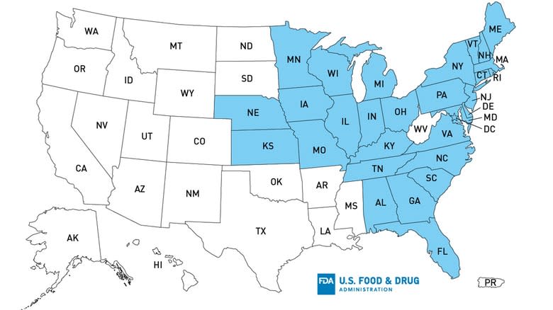 FDA salmonella outbreak map